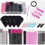Disposable Makeup Applicators Kit with Triangle Makeup Puff Makeup Mixing Palette Makeup Artist Supplies Disposable Mascara Wands, Lip Brushes, Hair Clips Powder Puffs for Face with Storage Box